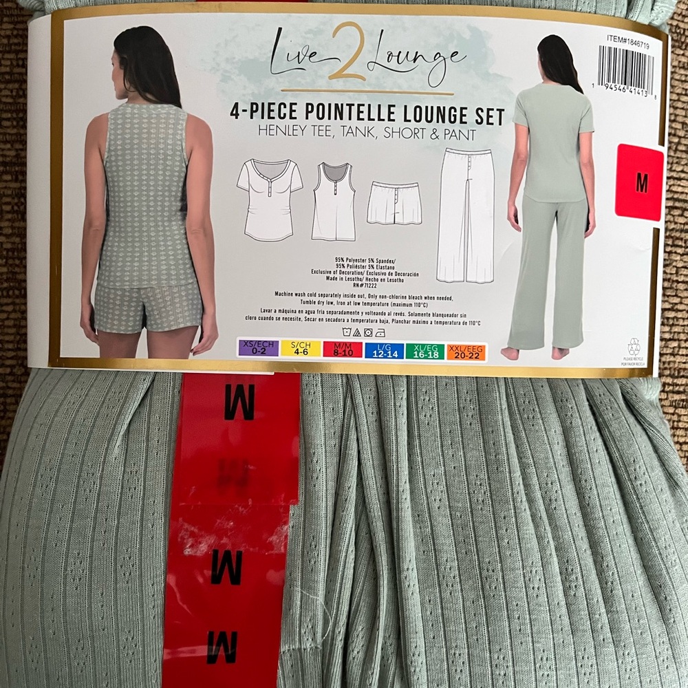 Live2Lounge Women's 4-Piece Pointelle Pajama Set - Soft Green - Picture 2 of 2